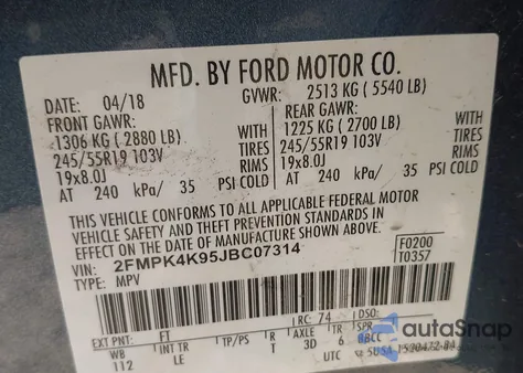 2018 Ford Edge Titanium из США, поврежденный, VIN 2FMPK4K95JBC07314